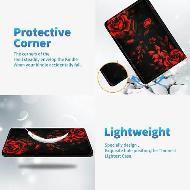 Alt view image 4 of 5 - Slim Case for All-New  Fire HD 8 and Fire HD 8 Plus Tablet (12th Generation/10th Generation, 2022/2020 Release), Smart Standing Cover with Auto Sleep/Wake, Red Rose Art