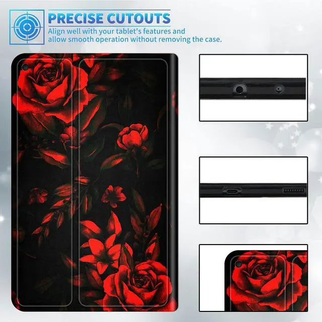 Alt view image 5 of 5 - Slim Case for All-New  Fire HD 8 and Fire HD 8 Plus Tablet (12th Generation/10th Generation, 2022/2020 Release), Smart Standing Cover with Auto Sleep/Wake, Red Rose Art