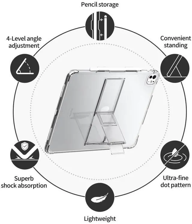 Alt view image 2 of 5 - araree FLEXIELD SP for Apple iPad Series with 4-Level Adjustable Kickstand, S Pen Holder Thin Lightweight Cover Shockproof Protective Transparent Case, (iPad Air 11"(M2) - Clear)