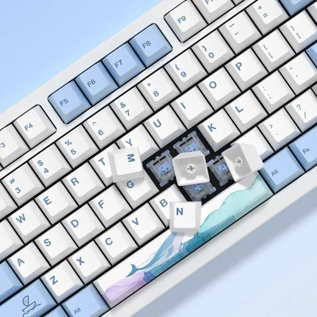 Alt view image 4 of 4 - YMKPVR Ocean Whale DYE-SUB Keycap 60 Percent, Cherry Profile PBT Custom Keycap-143 Keys Blue Cut Key Caps for 61/64/68/84/87/100/104/108 Cherry MX Mechanical Keyboard