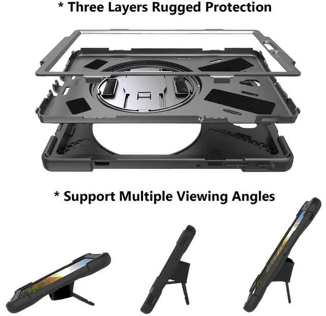 Alt view image 4 of 5 - Case for Samsung Galaxy Tab S4 10.5 2018 (SM-T830/T835/T837),Portable Heavy Duty Dropproof Protective Cover Case with 360 Rotating Stand,Handle & Shoulder Strap,Stylus Pen (New Black)