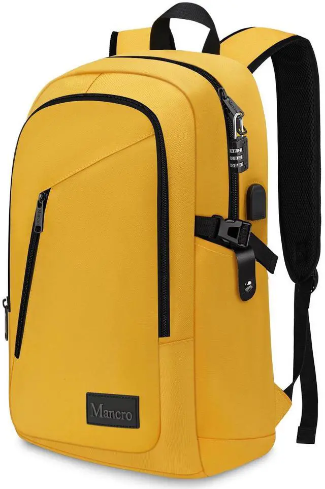 Main image of Mancro Travel Laptop Backpack with USB Charging Port, 15.6 in Anti Theft Backpack for Women Men, Computer Bag Fits 15.6 Inch Laptop and Notebook Backpack Gift, Yellow