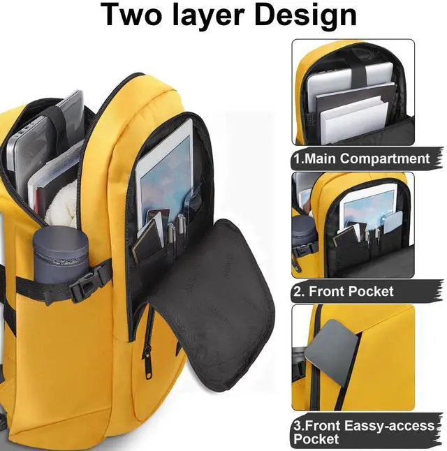 Alt view image 3 of 5 - Mancro Travel Laptop Backpack with USB Charging Port, 15.6 in Anti Theft Backpack for Women Men, Computer Bag Fits 15.6 Inch Laptop and Notebook Backpack Gift, Yellow