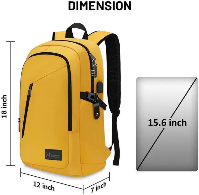 Alt view image 5 of 5 - Mancro Travel Laptop Backpack with USB Charging Port, 15.6 in Anti Theft Backpack for Women Men, Computer Bag Fits 15.6 Inch Laptop and Notebook Backpack Gift, Yellow