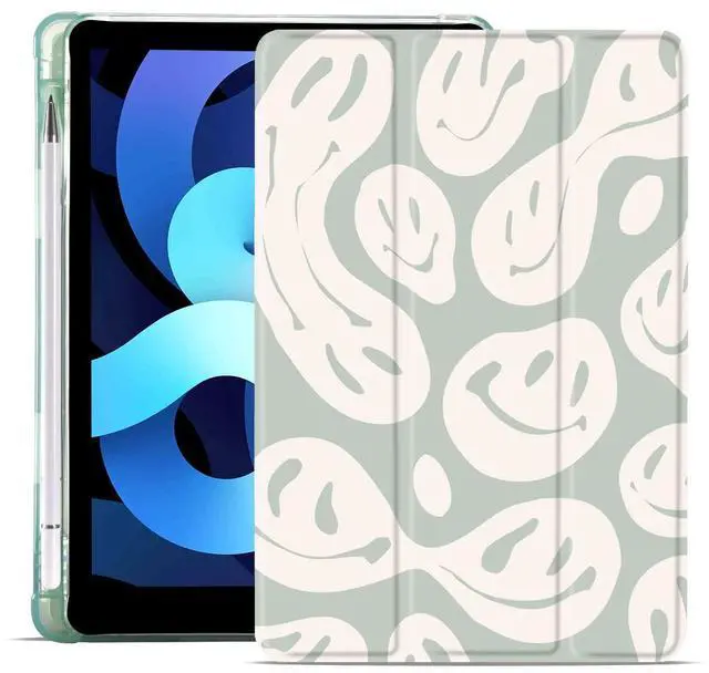 Main image of MAYCARI Green Funny Face Case for iPad Air5/Air4 with Pencil Holder, Cute for iPad 10.9 Inch 2022/2020 Protective Case with Soft TPU Back, Auto Sleep/Wake Cover Slim Shell