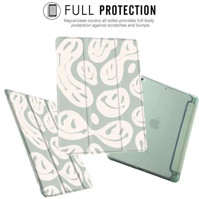 Alt view image 2 of 5 - MAYCARI Green Funny Face Case for iPad Air5/Air4 with Pencil Holder, Cute for iPad 10.9 Inch 2022/2020 Protective Case with Soft TPU Back, Auto Sleep/Wake Cover Slim Shell
