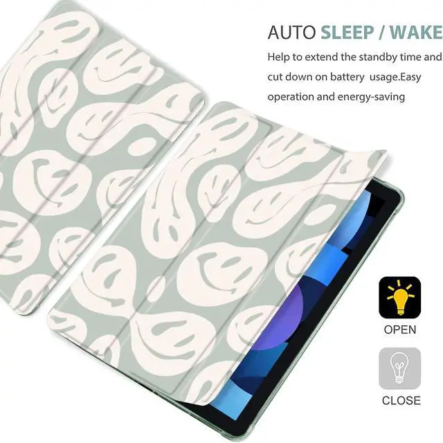 Alt view image 4 of 5 - MAYCARI Green Funny Face Case for iPad Air5/Air4 with Pencil Holder, Cute for iPad 10.9 Inch 2022/2020 Protective Case with Soft TPU Back, Auto Sleep/Wake Cover Slim Shell