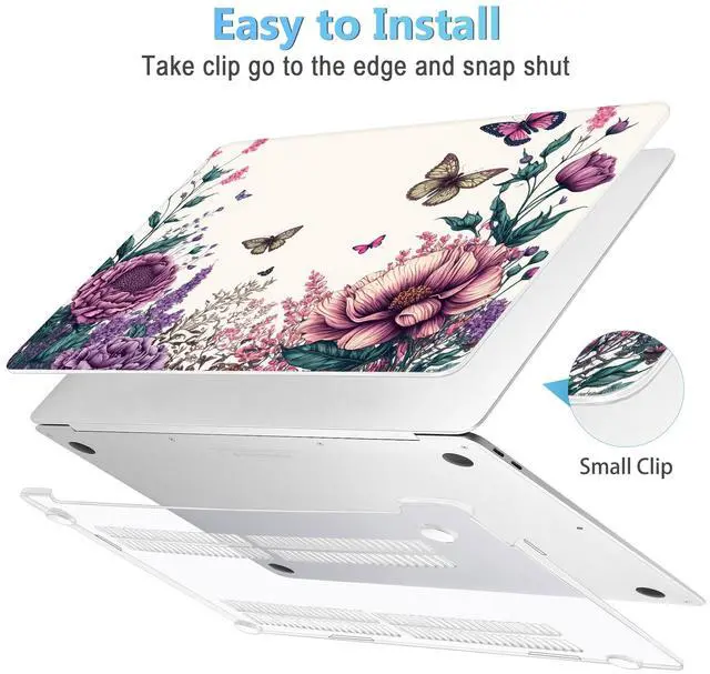 Alt view image 3 of 5 - Mektron Case for MacBook Air 13 inch M1 A2337 A2179 A1932,Hard Cover 2018-2021 Air 13-inch with Touch ID, Exclusively Designed Protective Shell with Screen Protector,Butterfly Flower C077
