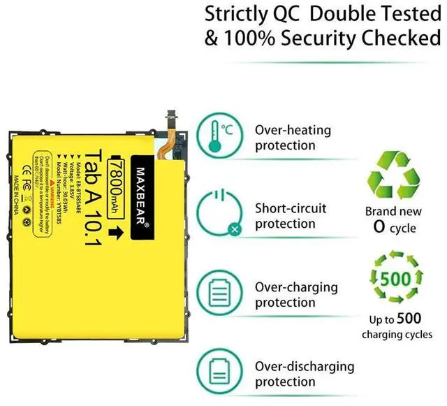 Alt view image 2 of 5 - MAXBEAR 7800mAh 3.85V EB-BT585ABE Tablet Replacement Battery for Samsung Galaxy Tab A 10.1 2016 SM-T580(WiFi) SM-T585(3G 4G LTE &WiFi) SM-P580(WiFi) SM-P585 SM-T585C SM-T587 with Repair Tool Kit