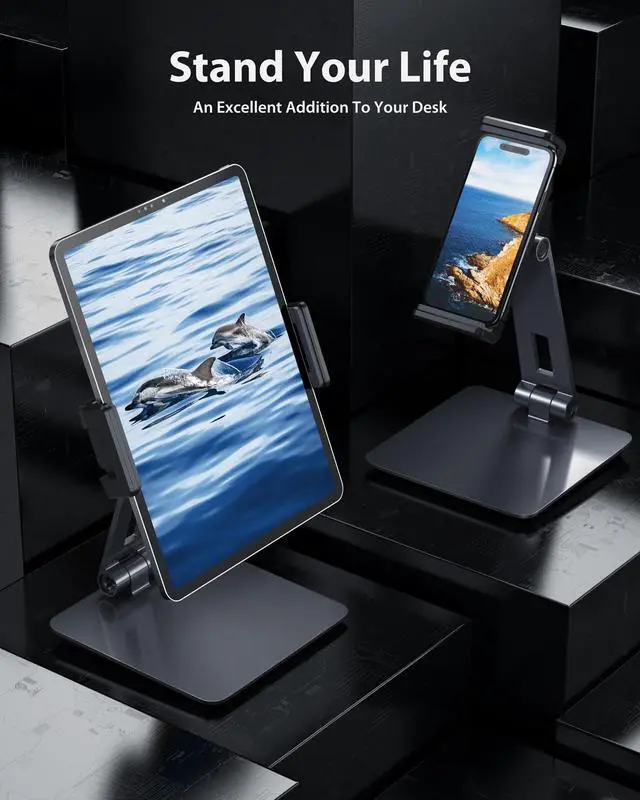 Alt view image 2 of 5 - Maxonar iPad Stand Holder, Heavy-Duty Aluminum Alloy Tablet Stand, 360deg Swivel Foldable iPad Pro Air Charging Stand Holder for Desk Bed Store POS Showcase Reception Kitchen Office (6-13''), Grey