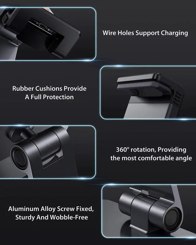 Alt view image 4 of 5 - Maxonar iPad Stand Holder, Heavy-Duty Aluminum Alloy Tablet Stand, 360deg Swivel Foldable iPad Pro Air Charging Stand Holder for Desk Bed Store POS Showcase Reception Kitchen Office (6-13''), Grey