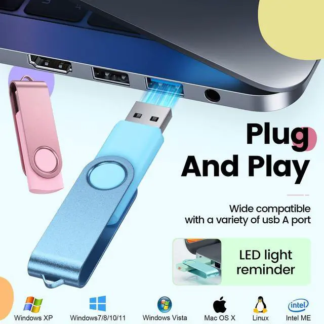 Alt view image 2 of 5 - Kepmem 10Pcs 2GB USB Flash Drives Bulk USB 2.0 Flash Memory Stick 10 Pack Thumb Drives Pen Drive Mixed Colors Jump Drive 2 GB with LED Light for Storage and Backup by