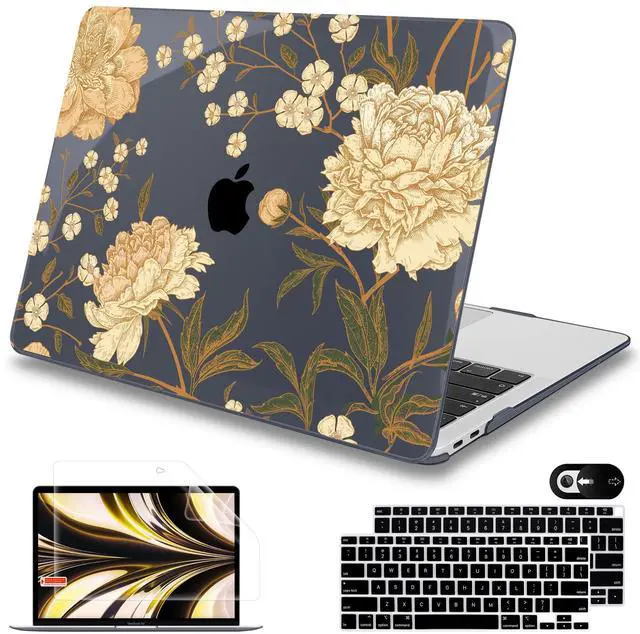 Main image of Mektron Case for MacBook Air 13 inch M1 A2337 A2179 A1932,Hard Cover 2018-2021 Air 13-inch with Touch ID, Exclusively Designed Protective Shell with Keyboard Skin+Screen Protector, Peony Flowers C186