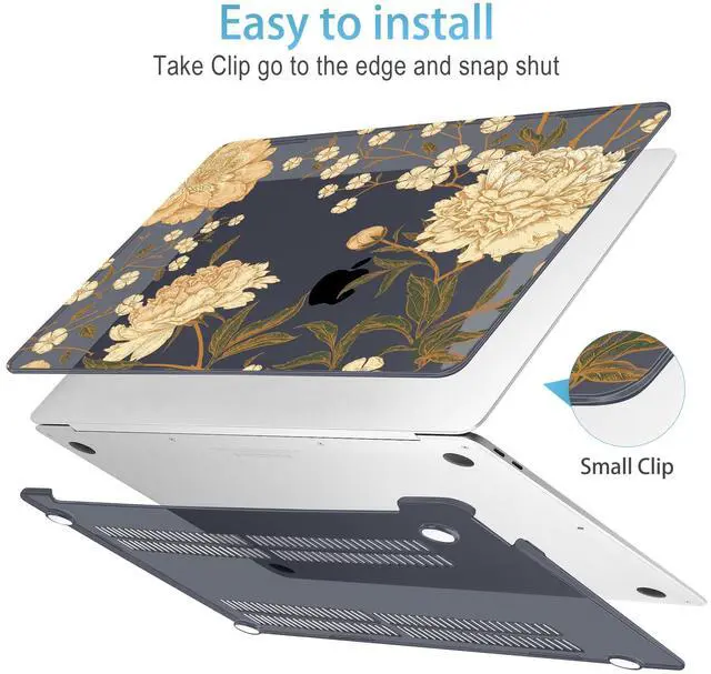 Alt view image 3 of 5 - Mektron Case for MacBook Air 13 inch M1 A2337 A2179 A1932,Hard Cover 2018-2021 Air 13-inch with Touch ID, Exclusively Designed Protective Shell with Keyboard Skin+Screen Protector, Peony Flowers C186