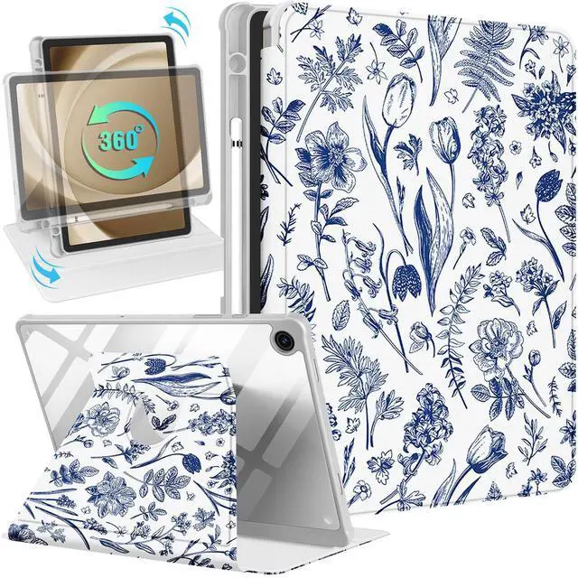 Main image of Kidcube for Samsung Galaxy Tab A9 Plus Case 11 Inch for Women Girls Cute Folio Cover with Pencil Holder Floral Flower Pretty Girly Design Rotating Stand for Tab A9+ Plus Tablet Case SM-X210/X216/X218