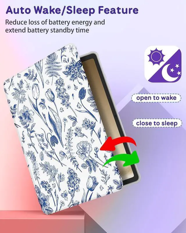 Alt view image 5 of 5 - Kidcube for Samsung Galaxy Tab A9 Plus Case 11 Inch for Women Girls Cute Folio Cover with Pencil Holder Floral Flower Pretty Girly Design Rotating Stand for Tab A9+ Plus Tablet Case SM-X210/X216/X218