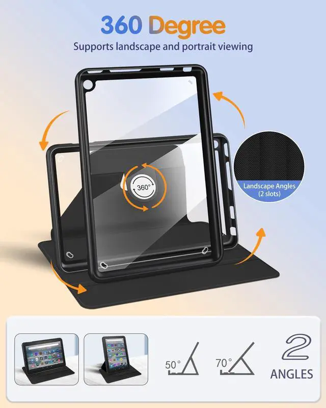 Alt view image 3 of 5 - Kidcube for Amazon Kindle Fire 7 Tablet Case 12th Generation 2022 Release for Women Girls Boys Cute Folio Cover Sun Moon Star Design Rotating Stand with Auto Wake/Sleep Teen for Kindle Fire 7 Cases 7"