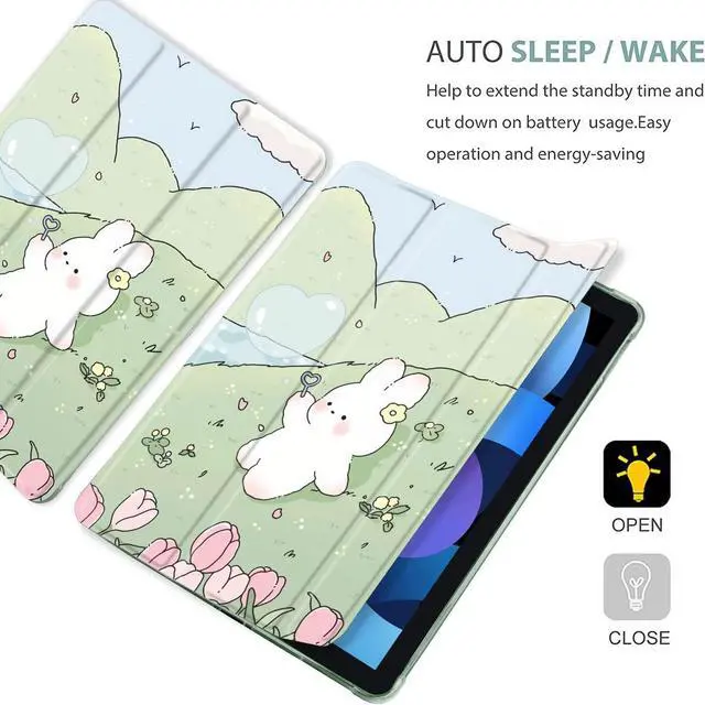 Alt view image 4 of 5 - MAYCARI Cartoon Rabbit Flower Case for iPad Air5/Air4 with Pencil Holder, Cute for iPad 10.9 Inch 2022/2020 Protective Case with Soft TPU Back, Auto Sleep/Wake Cover Slim Shell
