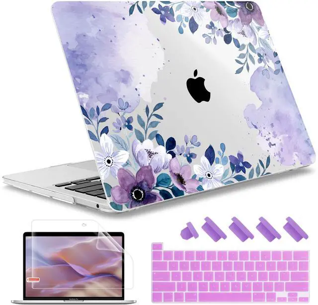 Main image of May Chen Compatible with MacBook Pro 13 inch Case 2022 2021 2020 Release Models A2338 M2 M1 A2251 A2289, Plastic Hard Shell Case for MacBook Pro 13 Inch with Touch Bar, Watercolor Purple Floral