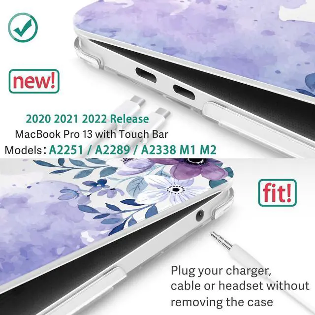 Alt view image 2 of 5 - May Chen Compatible with MacBook Pro 13 inch Case 2022 2021 2020 Release Models A2338 M2 M1 A2251 A2289, Plastic Hard Shell Case for MacBook Pro 13 Inch with Touch Bar, Watercolor Purple Floral