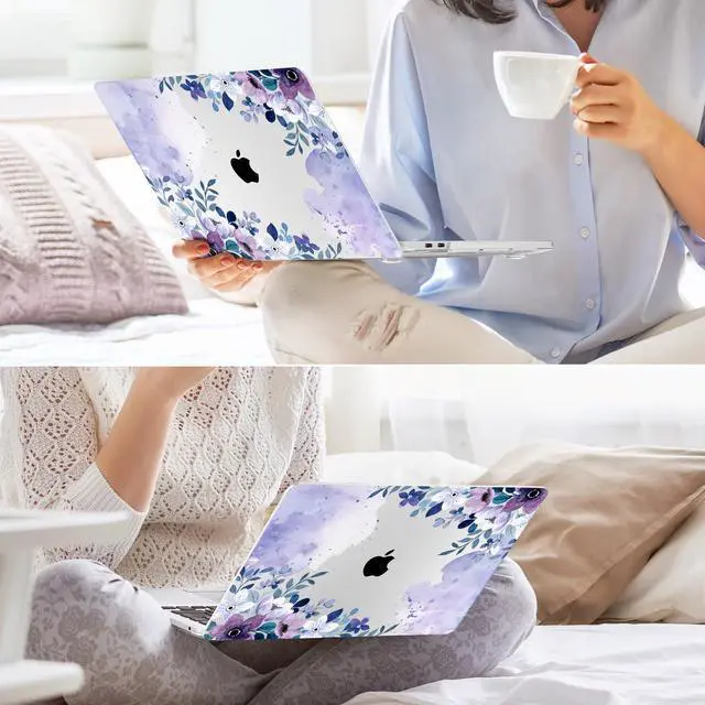 Alt view image 5 of 5 - May Chen Compatible with MacBook Pro 13 inch Case 2022 2021 2020 Release Models A2338 M2 M1 A2251 A2289, Plastic Hard Shell Case for MacBook Pro 13 Inch with Touch Bar, Watercolor Purple Floral