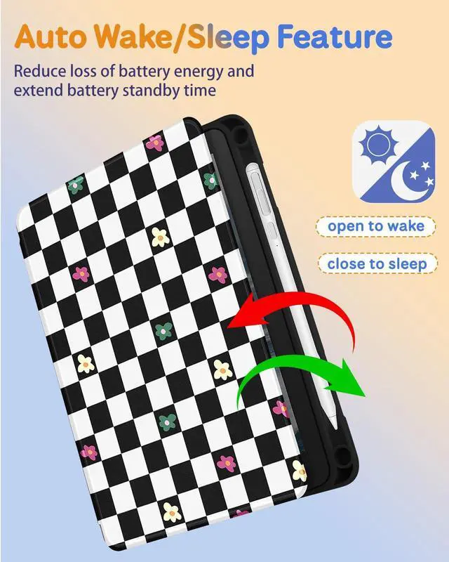 Alt view image 5 of 5 - Kidcube for Kindle Fire HD 8/8 Plus Tablet Case - 10th/12th Generation (2020/2022) 8" Women Girls Cute Folio Cover with Pencil Holder Black Design Teen Rotating Stand Cases for Amazon Fire HD 8/8 Plus