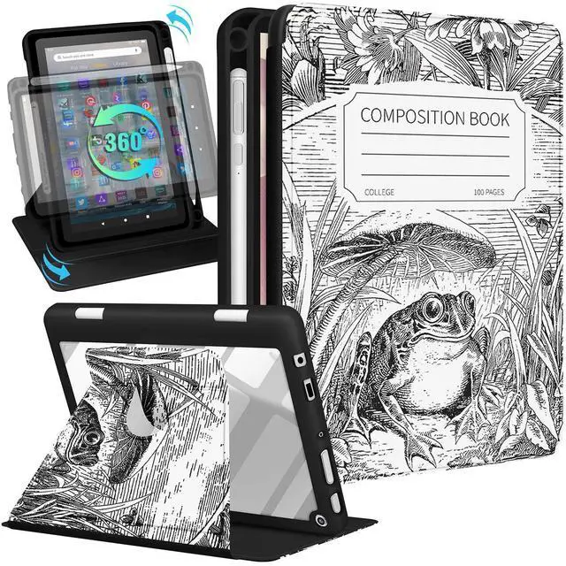 Main image of Kidcube for Kindle Fire HD 8/8 Plus Tablet Case - 10th/12th Generation (2020/2022) 8" Women Girls Cute Folio Cover with Pencil Holder Cool Frog Design Rotating Stand Cases for Amazon Fire HD 8/8 Plus