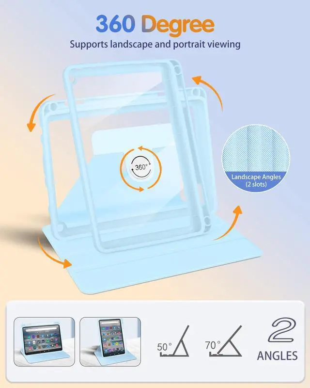 Alt view image 3 of 5 - Kidcube for Kindle Fire HD 8/8 Plus Tablet Case - 10th/12th Generation (2020/2022) 8" Women Girls Cute Folio Cover with Pencil Holder Girly Tees Design Rotating Stand Cases for  Fire HD 8/8 Plus