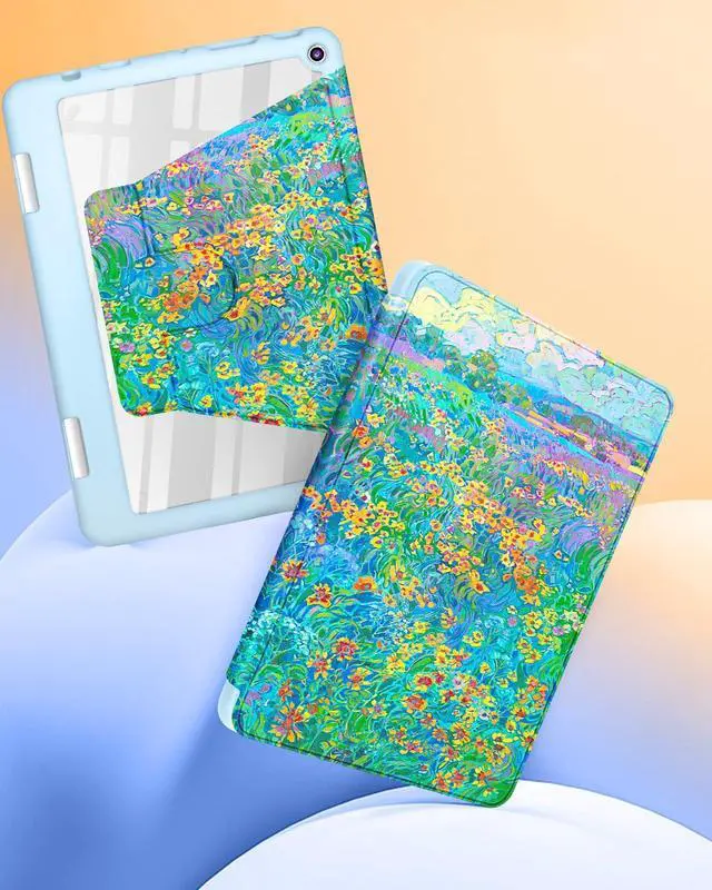 Alt view image 4 of 5 - Kidcube for Kindle Fire HD 8/8 Plus Tablet Case - 10th/12th Generation (2020/2022) 8" Women Girls Cute Folio Cover with Pencil Holder Girly Tees Design Rotating Stand Cases for  Fire HD 8/8 Plus