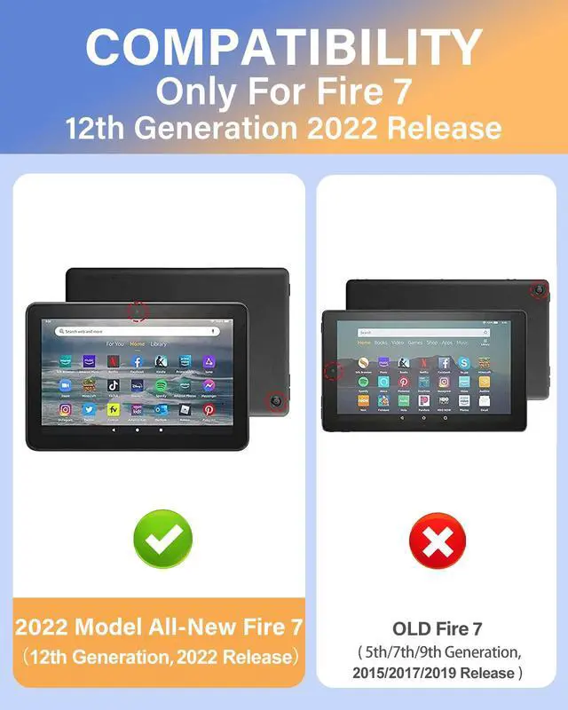 Alt view image 2 of 5 - Kidcube for Amazon Kindle Fire 7 Tablet Case 12th Generation 2022 Release for Women Girls Cute Folio Cover Girly Rainbow Design Rotating Stand with Auto Wake/Sleep Teens for Kindle Fire 7 Cases 7"