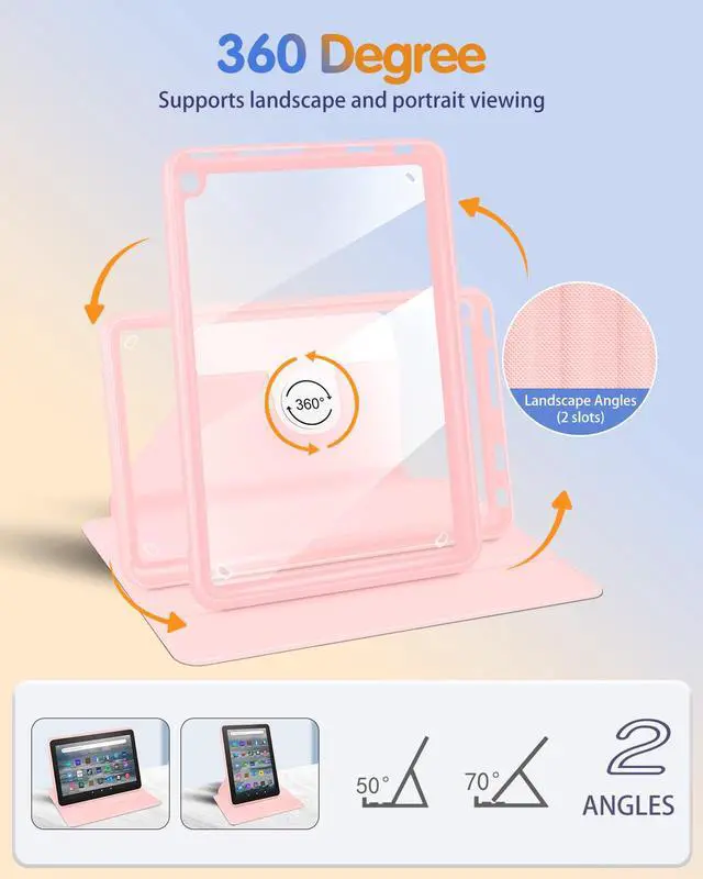 Alt view image 3 of 5 - Kidcube for Amazon Kindle Fire 7 Tablet Case 12th Generation 2022 Release for Women Girls Cute Folio Cover Girly Rainbow Design Rotating Stand with Auto Wake/Sleep Teens for Kindle Fire 7 Cases 7"