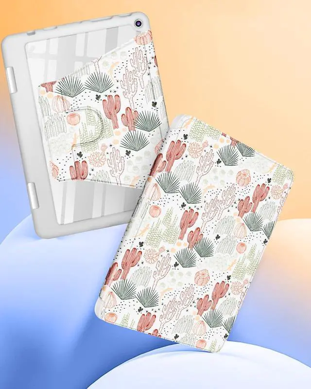 Alt view image 4 of 5 - Kidcube for Kindle Fire HD 8/8 Plus Tablet Case - 10th/12th Generation (2020/2022) 8" Women Girls Cute Folio Cover with Pencil Holder Cactus Design Rotating Stand Cases for  Fire HD 8/8 Plus