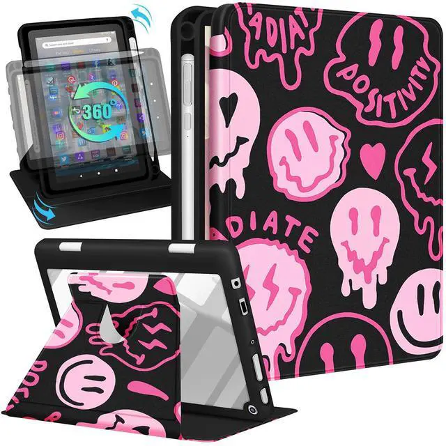 Main image of Kidcube for Kindle Fire HD 8/8 Plus Tablet Case - 10th/12th Generation (2020/2022) 8" Women Girl Cute Folio Cover with Pencil Holder Girly Cool Unique Rotating Stand Cases for Amazon Fire HD 8/8 Plus