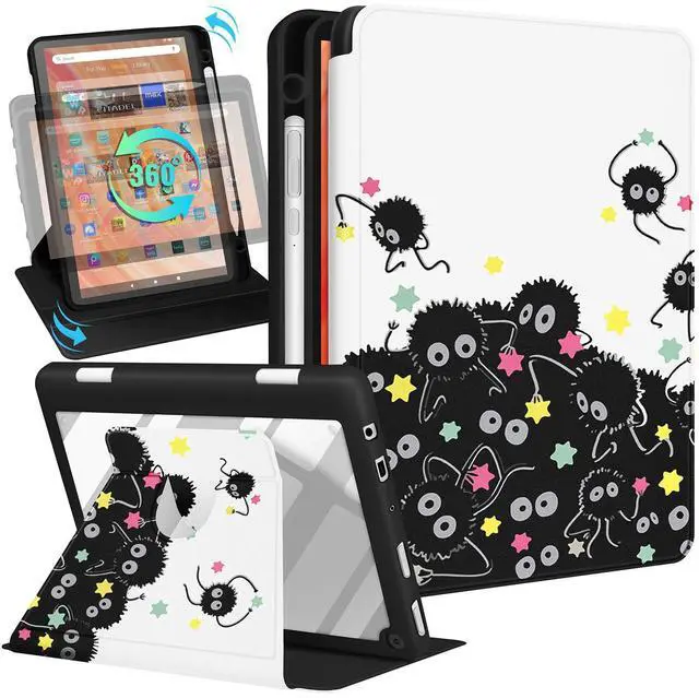 Main image of Kidcube for Kindle Fire HD 10/10 Plus Tablet Case - 13th/11th Generation (2023/2021) 10.1" Women Girls Boys Cute Teen Cool Design Rotating Stand Pencil Holder Folio Cases for  Fire HD 10/10 Plus