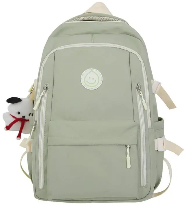 Main image of MININAI Preppy Backpack with Cute Pendant Women Smile Face Laptop Backpack Kawaii Lightweight Aesthetic College Backpack (Sage Green,One Size)