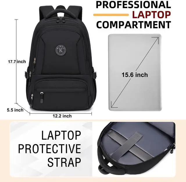 Alt view image 3 of 5 - Laptop Backpack for Women Men 17 Inch , Anti Theft Carry on Travel Backpacks, Water Resistant College Bookbag Large Kids School Bag for Teens Boys Girls Business Work Back Pack Casual Daypack Black