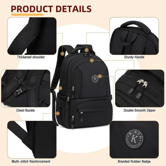 Alt view image 5 of 5 - Laptop Backpack for Women Men 17 Inch , Anti Theft Carry on Travel Backpacks, Water Resistant College Bookbag Large Kids School Bag for Teens Boys Girls Business Work Back Pack Casual Daypack Black