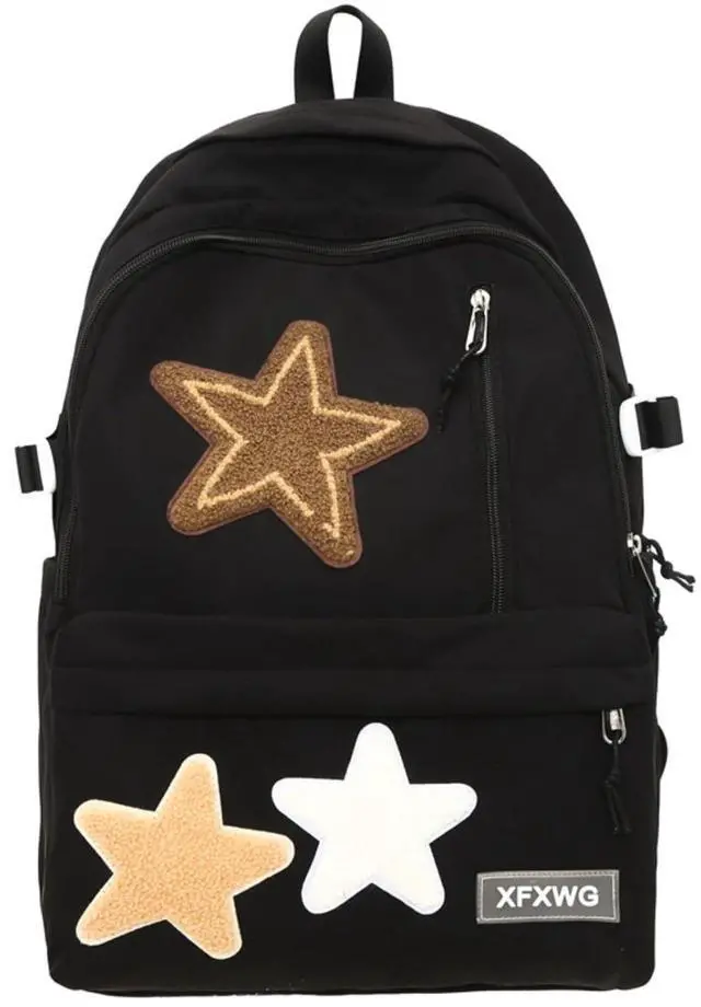 Main image of MININAI Y2k Backpack with Kawaii Pendant Aesthetic Star Backpack Cute Preppy Laptop Book Bag Back to College Supplie (Black,One Size)
