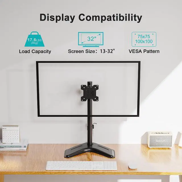 Alt view image 2 of 5 - MOUNT PRO Single Monitor Stands Fits 13-32 inch/17.6 lbs Screen, Free-Standing Computer Monitor Mount for Desk, Display Standing with Adjustable Height/Tilt/Swivel/Rotation, VESA 75x75 100x100