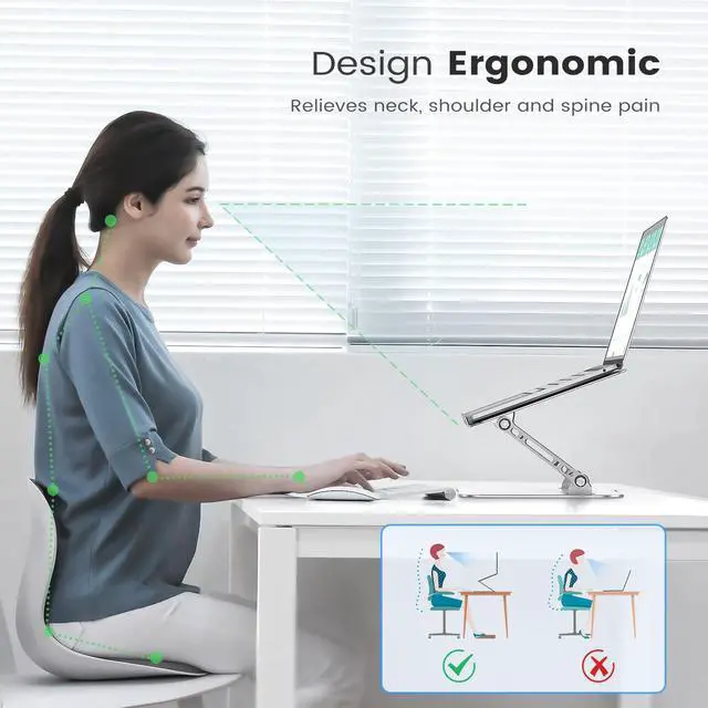 Alt view image 2 of 5 - Orlian Laptop Stand Adjustable Computer Stand Sturdy Aluminum Laptop Stand for Desk Foldable Laptop Holder Portable Riser for 1116-inch Laptop Notebook Tablet and More, Silver