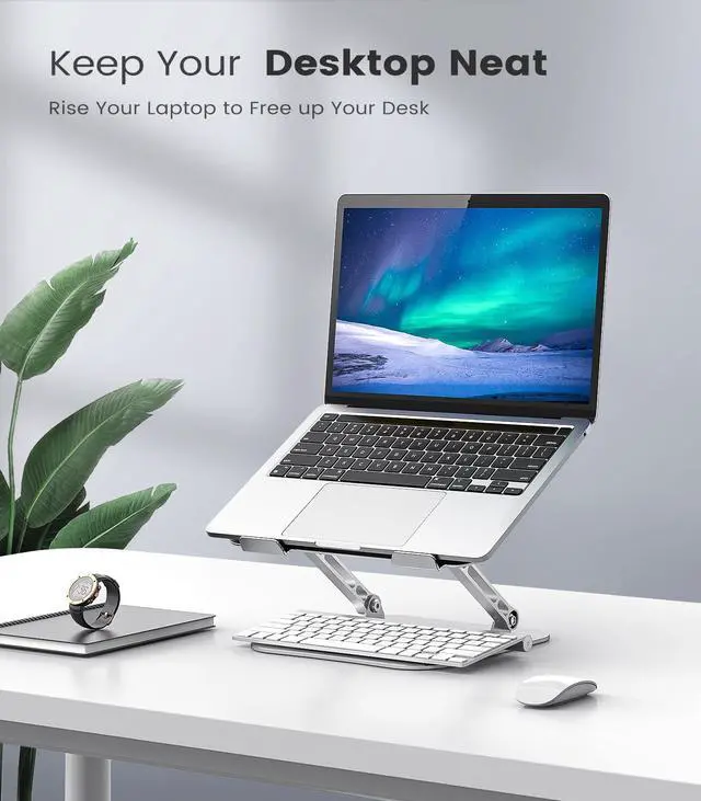 Alt view image 3 of 5 - Orlian Laptop Stand Adjustable Computer Stand Sturdy Aluminum Laptop Stand for Desk Foldable Laptop Holder Portable Riser for 1116-inch Laptop Notebook Tablet and More, Silver