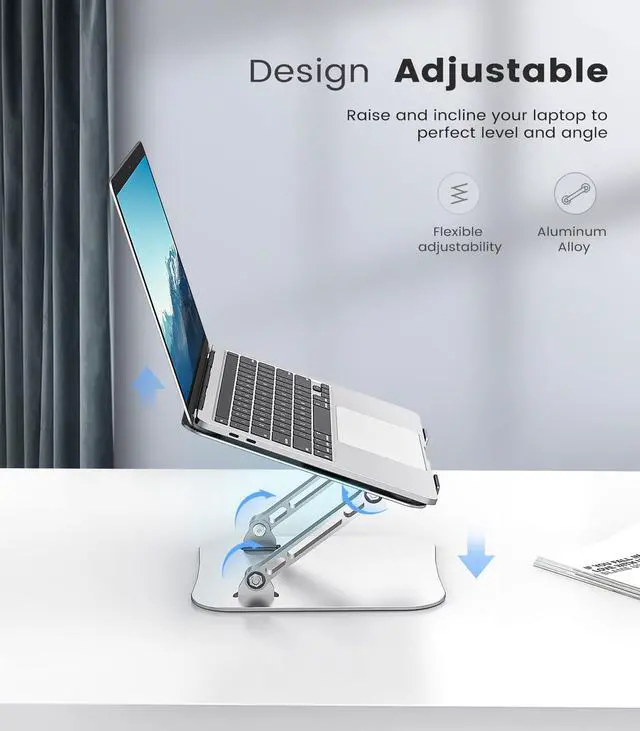 Alt view image 4 of 5 - Orlian Laptop Stand Adjustable Computer Stand Sturdy Aluminum Laptop Stand for Desk Foldable Laptop Holder Portable Riser for 1116-inch Laptop Notebook Tablet and More, Silver