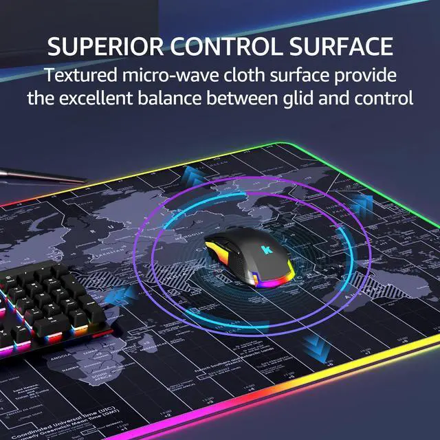 Alt view image 3 of 5 - KTRIO RGB Large Gaming Mouse Pad with Stitched Edges, Superior Micro-Weave Cloth, Non-Slip Base, Water Resist Coating, 31.5 x 15.7 in, RGB World Map