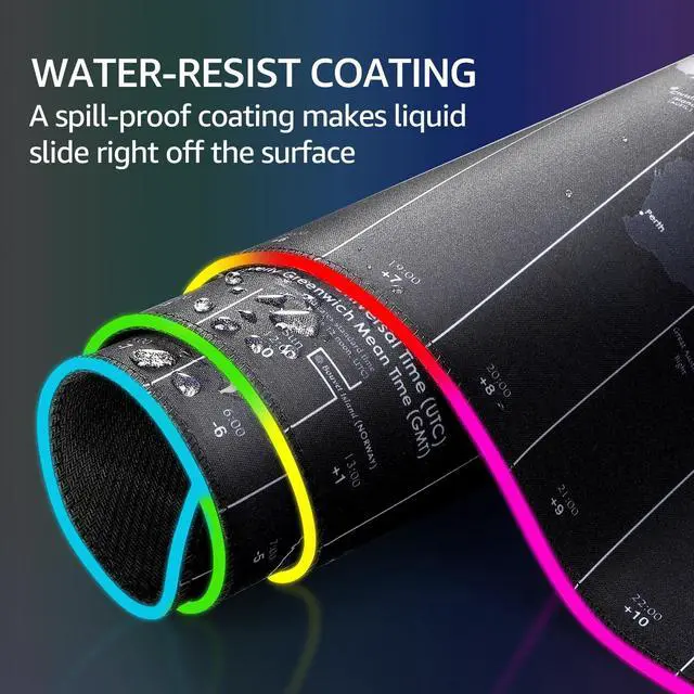 Alt view image 5 of 5 - KTRIO RGB Large Gaming Mouse Pad with Stitched Edges, Superior Micro-Weave Cloth, Non-Slip Base, Water Resist Coating, 31.5 x 15.7 in, RGB World Map