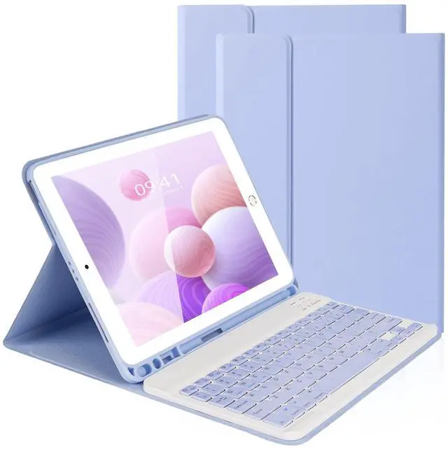 Main image of LAMA Keyboard Case for iPad 9.7 inch 2018 (6th Gen)/ 2017 (5th Gen)/2016 iPad Pro/Air 2/1, Thin - Detachable - Wireless Keyboard Cover with Pencil Holder for iPad 9.7 inch, Auto Sleep/Wake, Purple