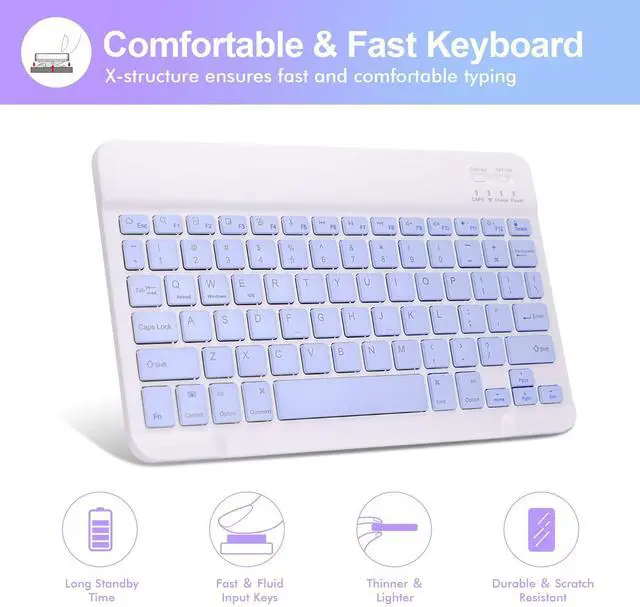 Alt view image 4 of 5 - LAMA Keyboard Case for iPad 9.7 inch 2018 (6th Gen)/ 2017 (5th Gen)/2016 iPad Pro/Air 2/1, Thin - Detachable - Wireless Keyboard Cover with Pencil Holder for iPad 9.7 inch, Auto Sleep/Wake, Purple