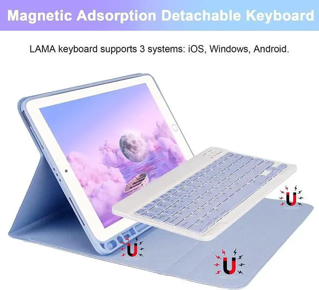 Alt view image 3 of 5 - LAMA Keyboard Case for iPad 9.7 inch 2018 (6th Gen)/ 2017 (5th Gen)/2016 iPad Pro/Air 2/1, Thin - Detachable - Wireless Keyboard Cover with Pencil Holder for iPad 9.7 inch, Auto Sleep/Wake, Purple