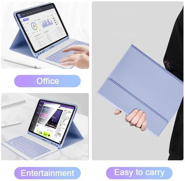 Alt view image 5 of 5 - LAMA Keyboard Case for iPad 9.7 inch 2018 (6th Gen)/ 2017 (5th Gen)/2016 iPad Pro/Air 2/1, Thin - Detachable - Wireless Keyboard Cover with Pencil Holder for iPad 9.7 inch, Auto Sleep/Wake, Purple