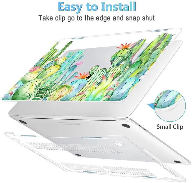 Alt view image 3 of 5 - Mektron for MacBook Pro 13 inch Case 2022 2020 Release A2338 M2 M1 A2289 A2251, Printing Plastic Hard Shell Cover with Keyboard Skin for New MacBook Pro 13.3-inch Touch Bar,Watercolor Cactus