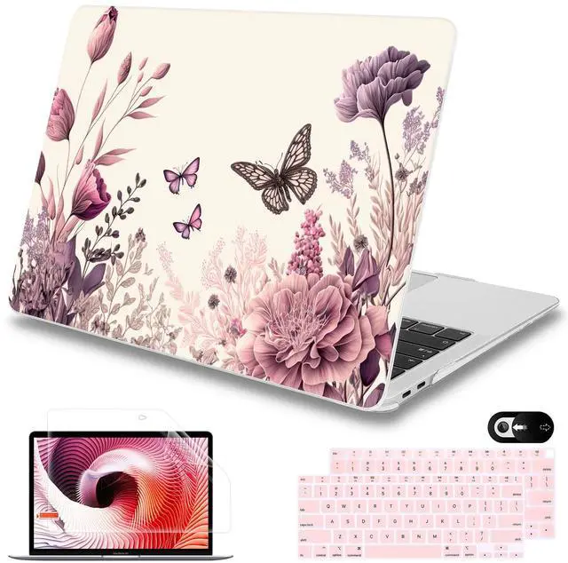 Main image of Mektron Case for MacBook Air 13 inch M1 A2337 A2179 A1932,Hard Cover 2018-2021 Air 13-inch with Touch bar, Exclusively Designed Protective Shell with Screen Protector, Butterfly Flower C074